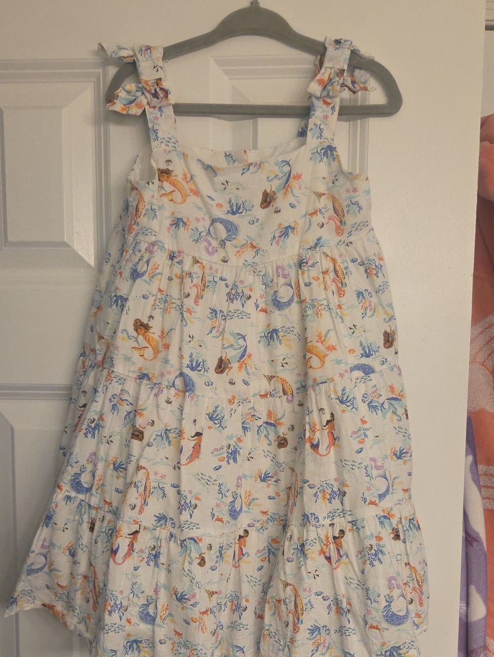 Janie and Jack White Sundress with Multicolor Mermaid Print and Tie Straps